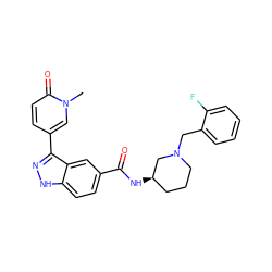 Cn1cc(-c2n[nH]c3ccc(C(=O)N[C@@H]4CCCN(Cc5ccccc5F)C4)cc23)ccc1=O ZINC000147785408