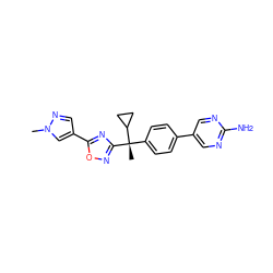 Cn1cc(-c2nc([C@@](C)(c3ccc(-c4cnc(N)nc4)cc3)C3CC3)no2)cn1 ZINC000143733474