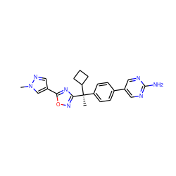 Cn1cc(-c2nc([C@](C)(c3ccc(-c4cnc(N)nc4)cc3)C3CCC3)no2)cn1 ZINC000143540733