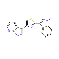 Cn1cc(-c2nc(-c3c[nH]c4ncccc34)cs2)c2cc(F)ccc21 ZINC000096285045