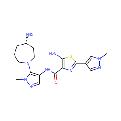 Cn1cc(-c2nc(C(=O)Nc3cnn(C)c3N3CCC[C@H](N)CC3)c(N)s2)cn1 ZINC000169699464