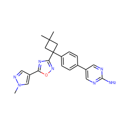 Cn1cc(-c2nc(C3(c4ccc(-c5cnc(N)nc5)cc4)CC(C)(C)C3)no2)cn1 ZINC000150070649