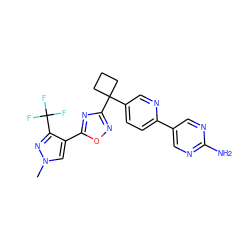 Cn1cc(-c2nc(C3(c4ccc(-c5cnc(N)nc5)nc4)CCC3)no2)c(C(F)(F)F)n1 ZINC000096175423