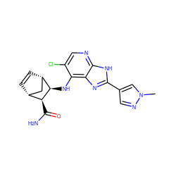 Cn1cc(-c2nc3c(N[C@H]4[C@@H](C(N)=O)[C@@H]5C=C[C@H]4C5)c(Cl)cnc3[nH]2)cn1 ZINC000169329258