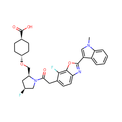 Cn1cc(-c2nc3ccc(CC(=O)N4C[C@@H](F)C[C@H]4CO[C@H]4CC[C@H](C(=O)O)CC4)c(F)c3o2)c2ccccc21 ZINC000254112468