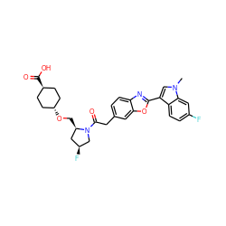 Cn1cc(-c2nc3ccc(CC(=O)N4C[C@@H](F)C[C@H]4CO[C@H]4CC[C@H](C(=O)O)CC4)cc3o2)c2ccc(F)cc21 ZINC000254113493