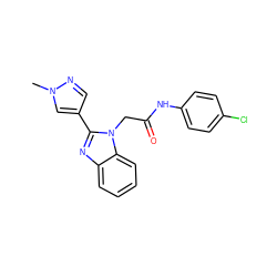 Cn1cc(-c2nc3ccccc3n2CC(=O)Nc2ccc(Cl)cc2)cn1 ZINC000073298605