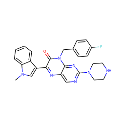 Cn1cc(-c2nc3cnc(N4CCNCC4)nc3n(Cc3ccc(F)cc3)c2=O)c2ccccc21 ZINC000004238788