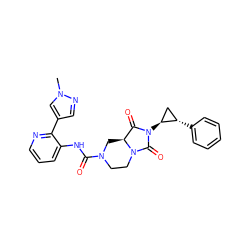 Cn1cc(-c2ncccc2NC(=O)N2CCN3C(=O)N([C@H]4C[C@@H]4c4ccccc4)C(=O)[C@@H]3C2)cn1 ZINC000072179244