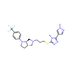 Cn1cc(-c2nnc(SCCCN3C[C@@H]4CCN(c5ccc(C(F)(F)F)cc5)[C@H]4C3)n2C)cn1 ZINC000653730836