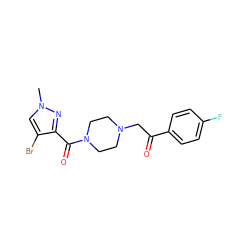 Cn1cc(Br)c(C(=O)N2CCN(CC(=O)c3ccc(F)cc3)CC2)n1 ZINC000058569229