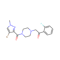 Cn1cc(Br)c(C(=O)N2CCN(CC(=O)c3ccccc3F)CC2)n1 ZINC000058575155