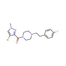 Cn1cc(Br)c(C(=O)N2CCN(CCc3ccc(F)cc3)CC2)n1 ZINC000058655456