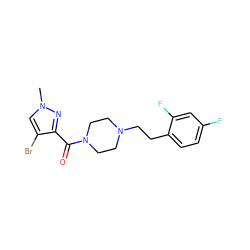 Cn1cc(Br)c(C(=O)N2CCN(CCc3ccc(F)cc3F)CC2)n1 ZINC000058563783