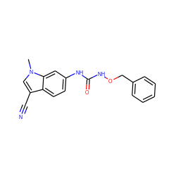 Cn1cc(C#N)c2ccc(NC(=O)NOCc3ccccc3)cc21 ZINC000036338550