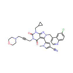 Cn1cc(C#N)cc1-c1c2c(=O)n(CC#CCN3CCOCC3)c(=O)n(CC3CC3)c2nn1Cc1ccnc2ccc(Cl)cc12 ZINC000084732554