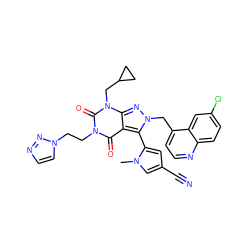 Cn1cc(C#N)cc1-c1c2c(=O)n(CCn3ccnn3)c(=O)n(CC3CC3)c2nn1Cc1ccnc2ccc(Cl)cc12 ZINC000084730692