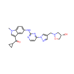 Cn1cc(C(=O)C2CC2)c2cc(Nc3nccc(-n4cc(CN5C[C@H](O)CO5)cn4)n3)ccc21 ZINC001772633489