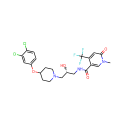 Cn1cc(C(=O)NC[C@@H](O)CN2CCC(Oc3ccc(Cl)c(Cl)c3)CC2)c(C(F)(F)F)cc1=O ZINC000095561837