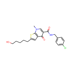 Cn1cc(C(=O)NCc2ccc(Cl)cc2)c(=O)c2cc(CCCCCO)sc21 ZINC000013672777