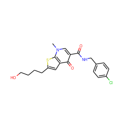 Cn1cc(C(=O)NCc2ccc(Cl)cc2)c(=O)c2cc(CCCCO)sc21 ZINC000013672775