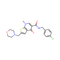 Cn1cc(C(=O)NCc2ccc(Cl)cc2)c(=O)c2cc(CN3CCOCC3)sc21 ZINC000028526445