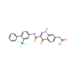 Cn1cc(C(=O)Nc2ccc(-c3ccccc3)c(C(F)(F)F)c2)c(=O)c2ccc(CC(=O)O)cc21 ZINC000084652755