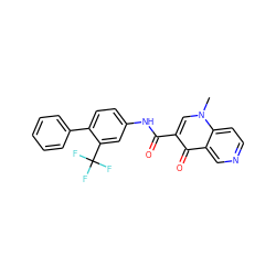 Cn1cc(C(=O)Nc2ccc(-c3ccccc3)c(C(F)(F)F)c2)c(=O)c2cnccc21 ZINC000073221032