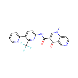 Cn1cc(C(=O)Nc2ccc(-c3ccccn3)c(C(F)(F)F)n2)c(=O)c2cnccc21 ZINC000073223654