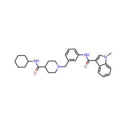 Cn1cc(C(=O)Nc2cccc(CN3CCC(C(=O)NC4CCCCC4)CC3)c2)c2ccccc21 ZINC001772569671