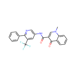 Cn1cc(C(=O)Nc2cnc(-c3ccccc3)c(C(F)(F)F)c2)c(=O)c2ccccc21 ZINC000073224796