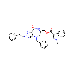 Cn1cc(C(=O)OC[C@H]2CN(Cc3ccccc3)c3cn(CCc4ccccc4)nc3C(=O)N2)c2ccccc21 ZINC000049678975