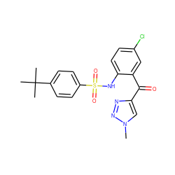 Cn1cc(C(=O)c2cc(Cl)ccc2NS(=O)(=O)c2ccc(C(C)(C)C)cc2)nn1 ZINC000113624239