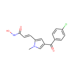 Cn1cc(C(=O)c2ccc(Cl)cc2)cc1/C=C/C(=O)NO ZINC000013493180