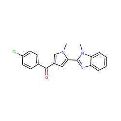 Cn1cc(C(=O)c2ccc(Cl)cc2)cc1-c1nc2ccccc2n1C ZINC000004038610