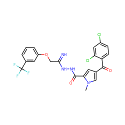 Cn1cc(C(=O)c2ccc(Cl)cc2Cl)cc1C(=O)NNC(=N)COc1cccc(C(F)(F)F)c1 ZINC000001387888