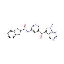 Cn1cc(C(=O)c2cncc(NC(=O)C3Cc4ccccc4C3)c2)c2cncnc21 ZINC000169707882