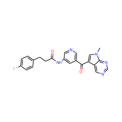 Cn1cc(C(=O)c2cncc(NC(=O)CCc3ccc(F)cc3)c2)c2cncnc21 ZINC000169707875