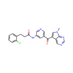 Cn1cc(C(=O)c2cncc(NC(=O)CCc3ccccc3Cl)c2)c2cncnc21 ZINC000169707749