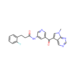 Cn1cc(C(=O)c2cncc(NC(=O)CCc3ccccc3F)c2)c2cncnc21 ZINC000169707874