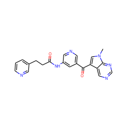 Cn1cc(C(=O)c2cncc(NC(=O)CCc3cccnc3)c2)c2cncnc21 ZINC000169707869