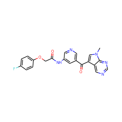 Cn1cc(C(=O)c2cncc(NC(=O)COc3ccc(F)cc3)c2)c2cncnc21 ZINC000169707880