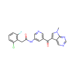 Cn1cc(C(=O)c2cncc(NC(=O)Cc3c(F)cccc3Cl)c2)c2cncnc21 ZINC000169707731