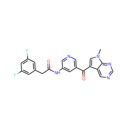 Cn1cc(C(=O)c2cncc(NC(=O)Cc3cc(F)cc(F)c3)c2)c2cncnc21 ZINC000169707721