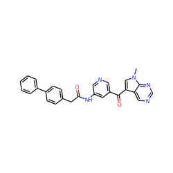 Cn1cc(C(=O)c2cncc(NC(=O)Cc3ccc(-c4ccccc4)cc3)c2)c2cncnc21 ZINC000169707734