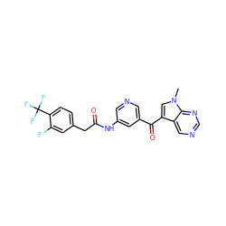 Cn1cc(C(=O)c2cncc(NC(=O)Cc3ccc(C(F)(F)F)c(F)c3)c2)c2cncnc21 ZINC000169707725