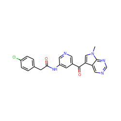 Cn1cc(C(=O)c2cncc(NC(=O)Cc3ccc(Cl)cc3)c2)c2cncnc21 ZINC000169707866