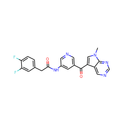 Cn1cc(C(=O)c2cncc(NC(=O)Cc3ccc(F)c(F)c3)c2)c2cncnc21 ZINC000169707746