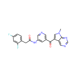 Cn1cc(C(=O)c2cncc(NC(=O)Cc3ccc(F)cc3F)c2)c2cncnc21 ZINC000169707742