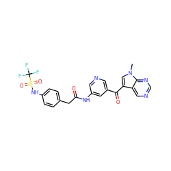 Cn1cc(C(=O)c2cncc(NC(=O)Cc3ccc(NS(=O)(=O)C(F)(F)F)cc3)c2)c2cncnc21 ZINC000169707878